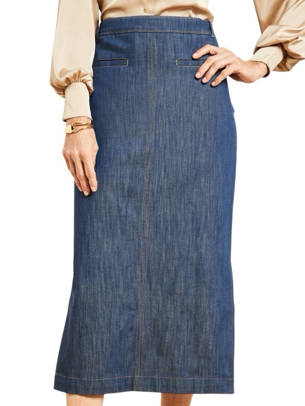 Talbots Refined Denim Midi Skirt Petite Denim Skirt Stretch Blue 12P